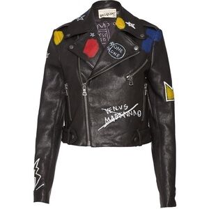 Alice + Olivia x Basquiat Leather Biker Jacket